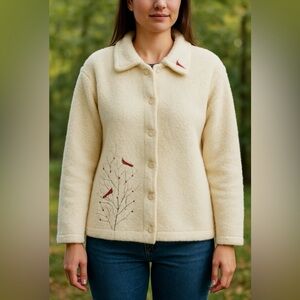 Cozy Cream Teddy Jacket with Red Accents